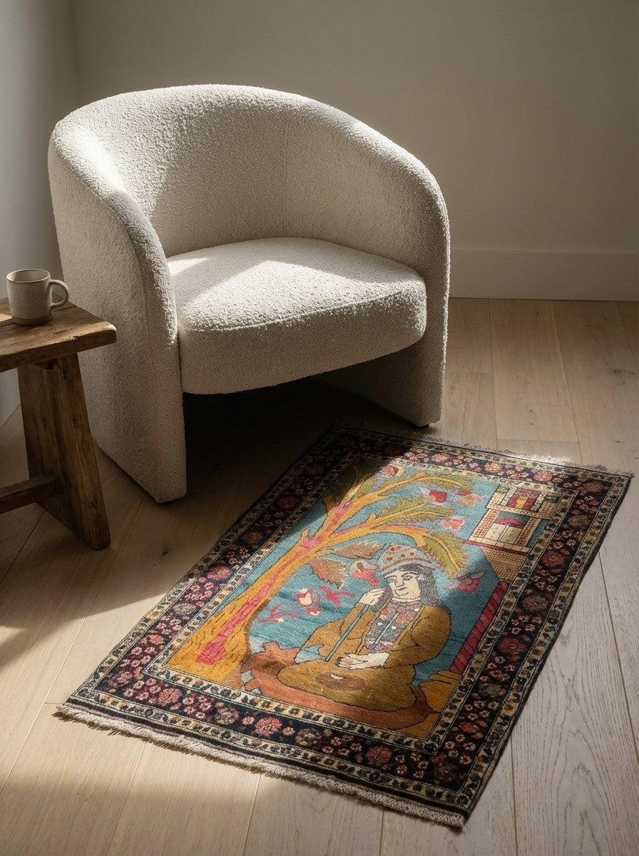 Tabriz Antique — Hand-knotted, 64x100 cm, Blue, 100% Virgin Wool | Detail view