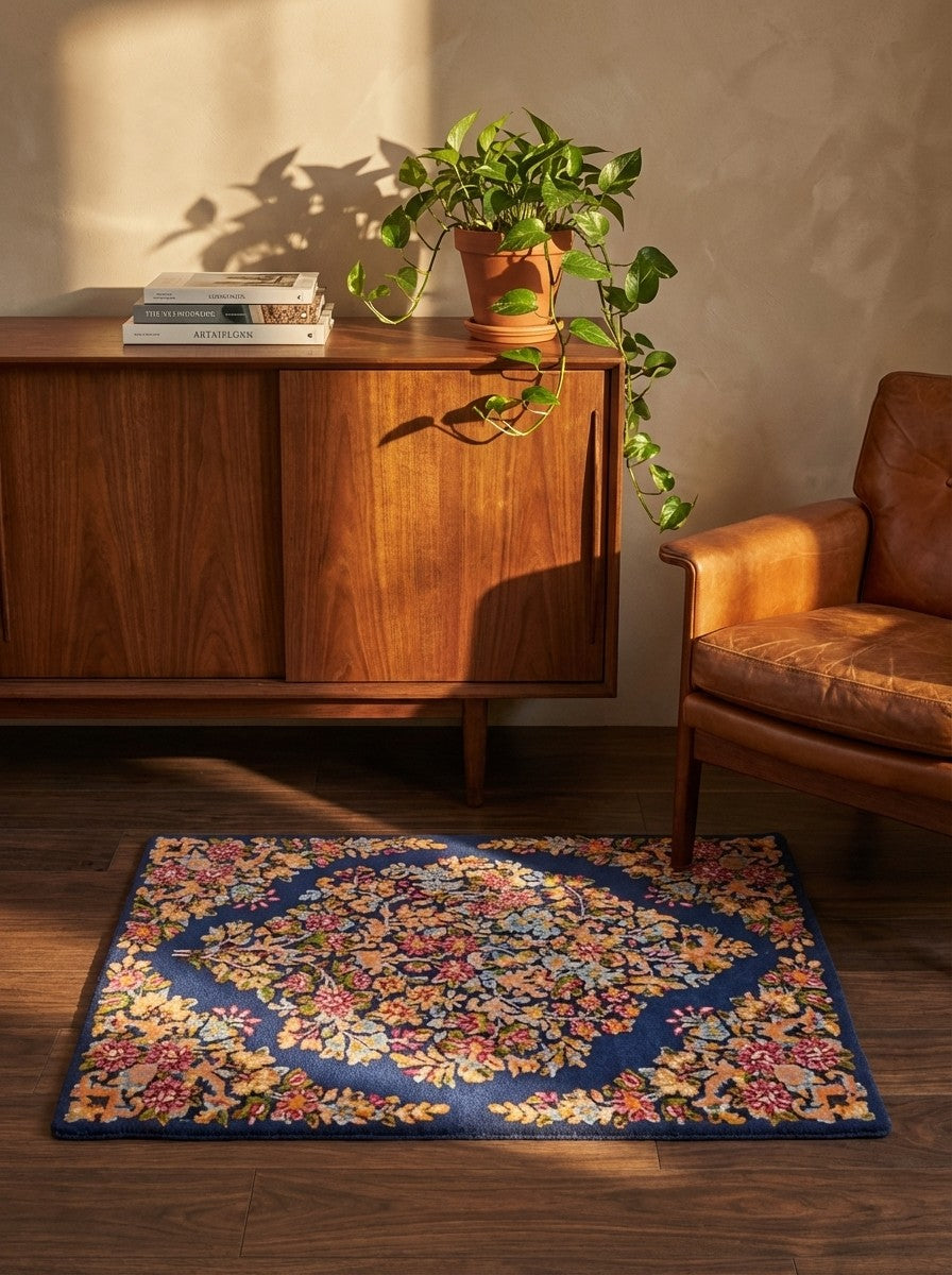 Yazd — Hand-knotted, 53x68 cm, Blue, 100% Virgin Wool | Back view