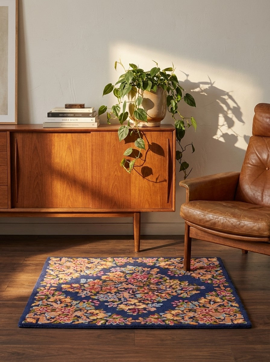 Yazd — Hand-knotted, 47x53 cm, Blue, 100% Virgin Wool | Back view