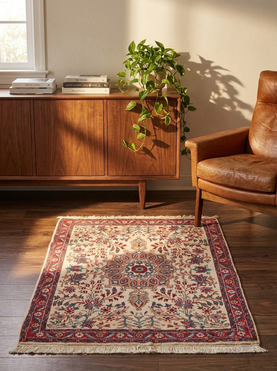 Bidjar — Hand-knotted, 85x129 cm, Beige, 100% Virgin Wool | Back view