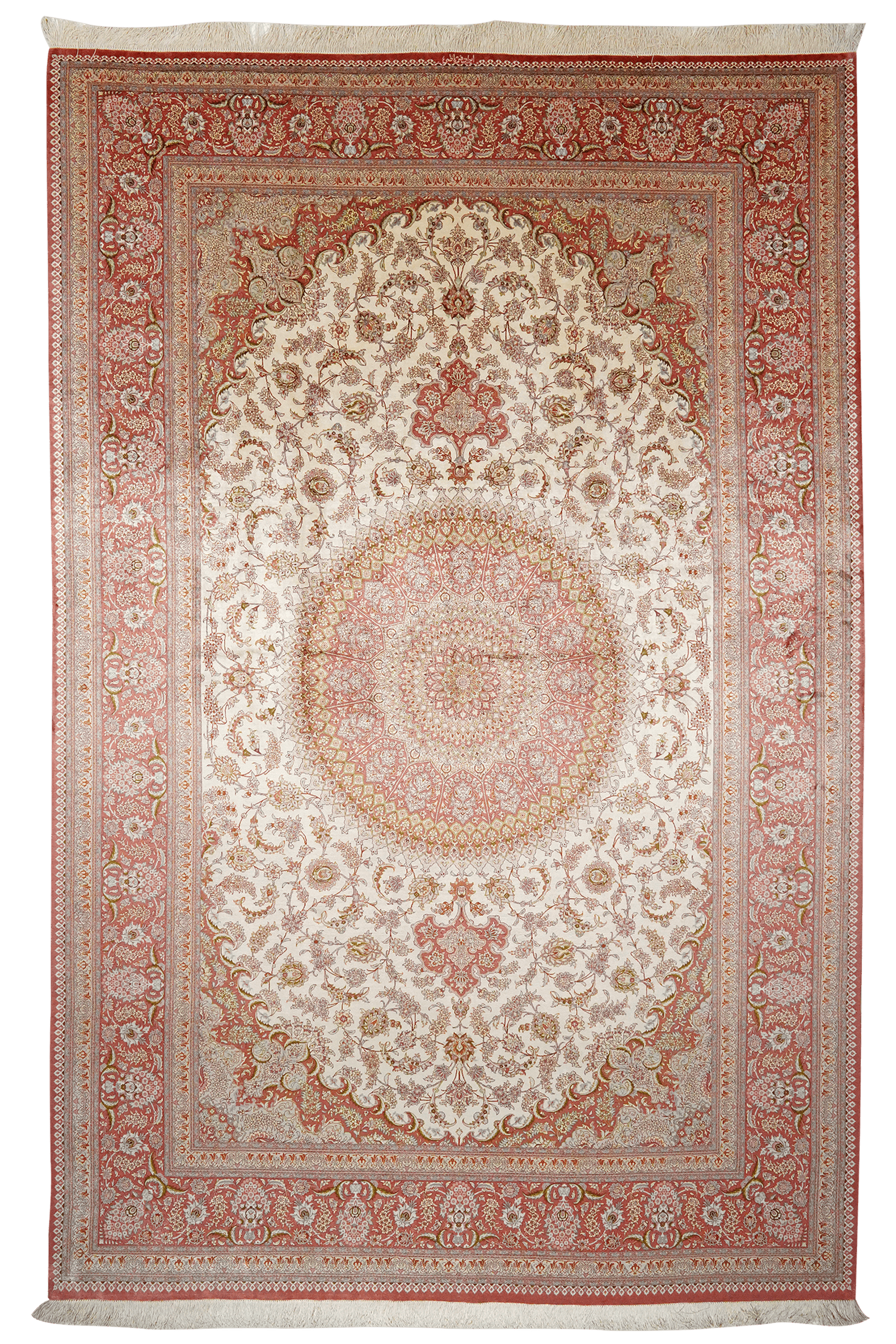 Ghoum Seide — Hand-knotted, 198x305 cm, Beige, 100% Silk | Main view