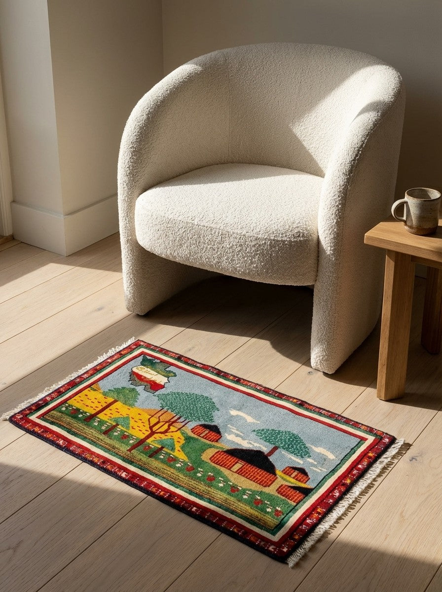 Belutch — Hand-knotted, 68x38 cm, Multicolor, 100% Virgin Wool | Detail view