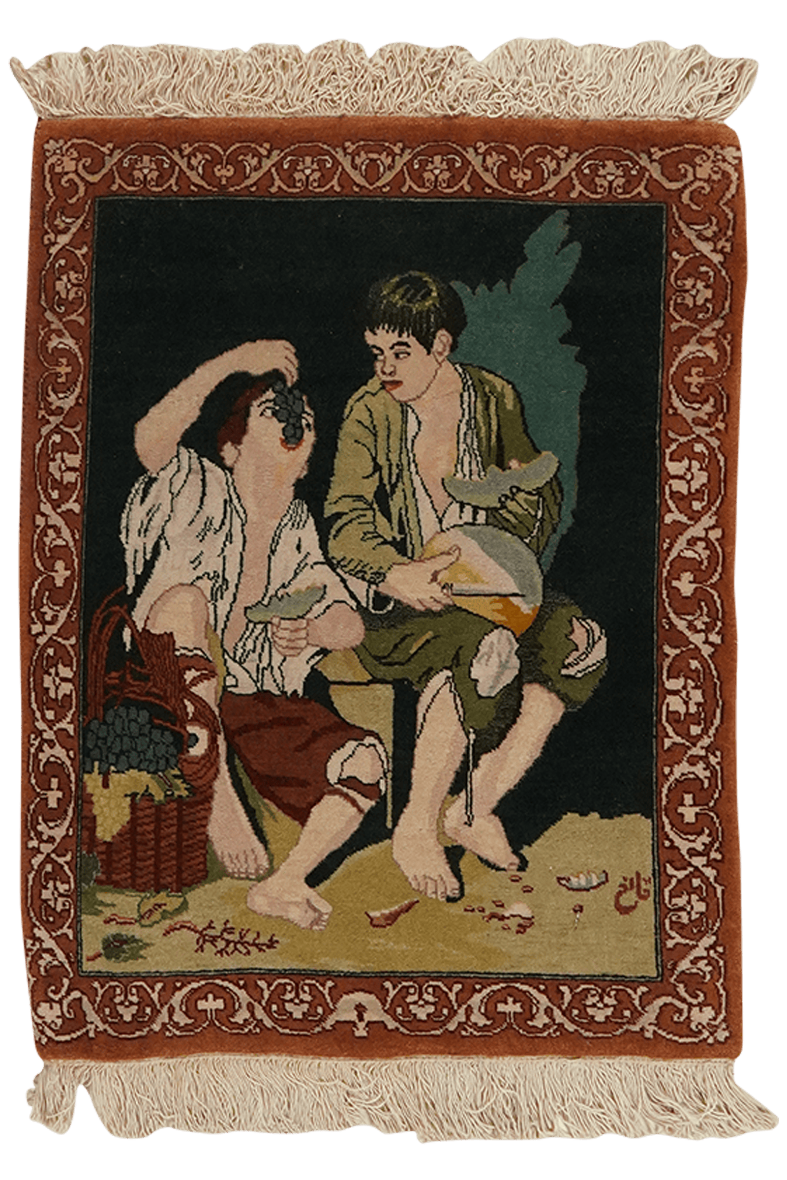 Tabriz Graphic — Hand-knotted, 52x66 cm, Green, 100% Virgin Wool | Main view
