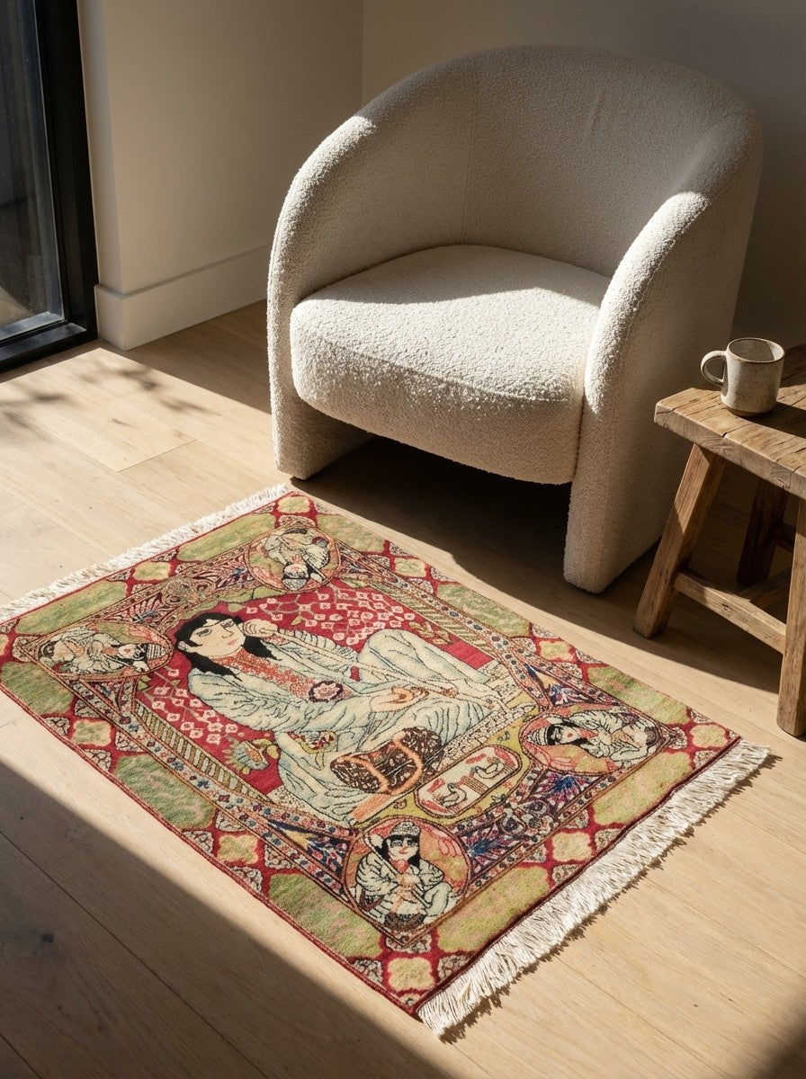Ravar — Hand-knotted, 58x78 cm, Red, 100% Virgin Wool | Detail view
