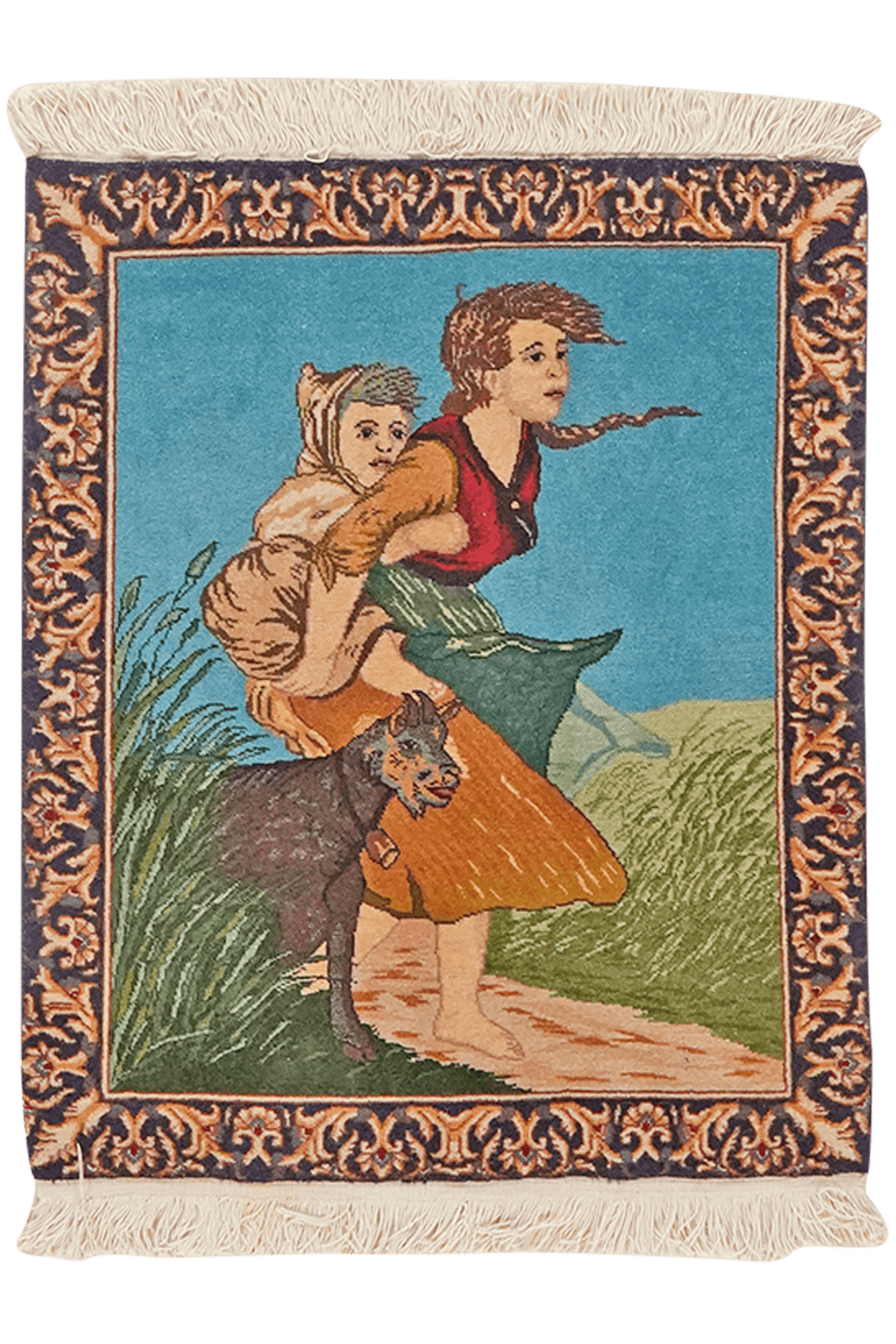 Tabriz Graphic — Hand-knotted, 55x66 cm, Blue, 100% Virgin Wool | Main view