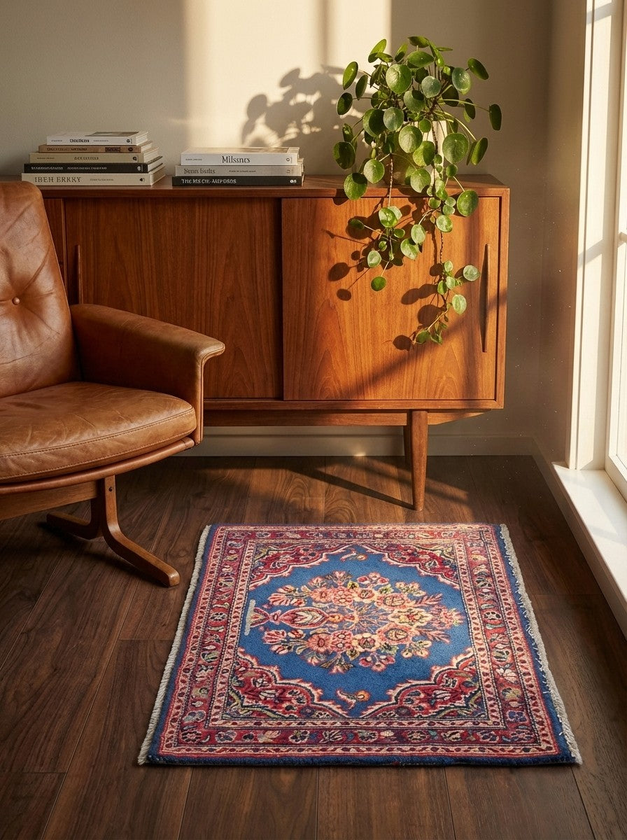 Kashan — Hand-knotted, 77x54 cm, Blue, 100% Virgin Wool | Back view