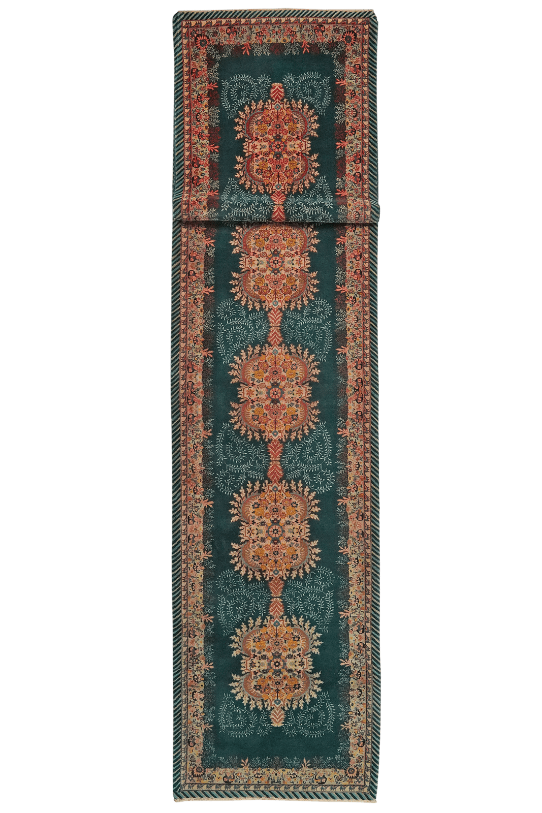 Tabriz Old — Hand-knotted, 98x580 cm, Green, 100% Virgin Wool | Main view