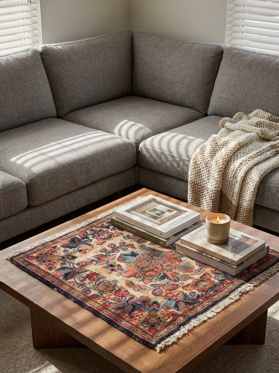 Kashan — Hand-knotted, 54x54 cm, Beige, 100% Virgin Wool | Back view