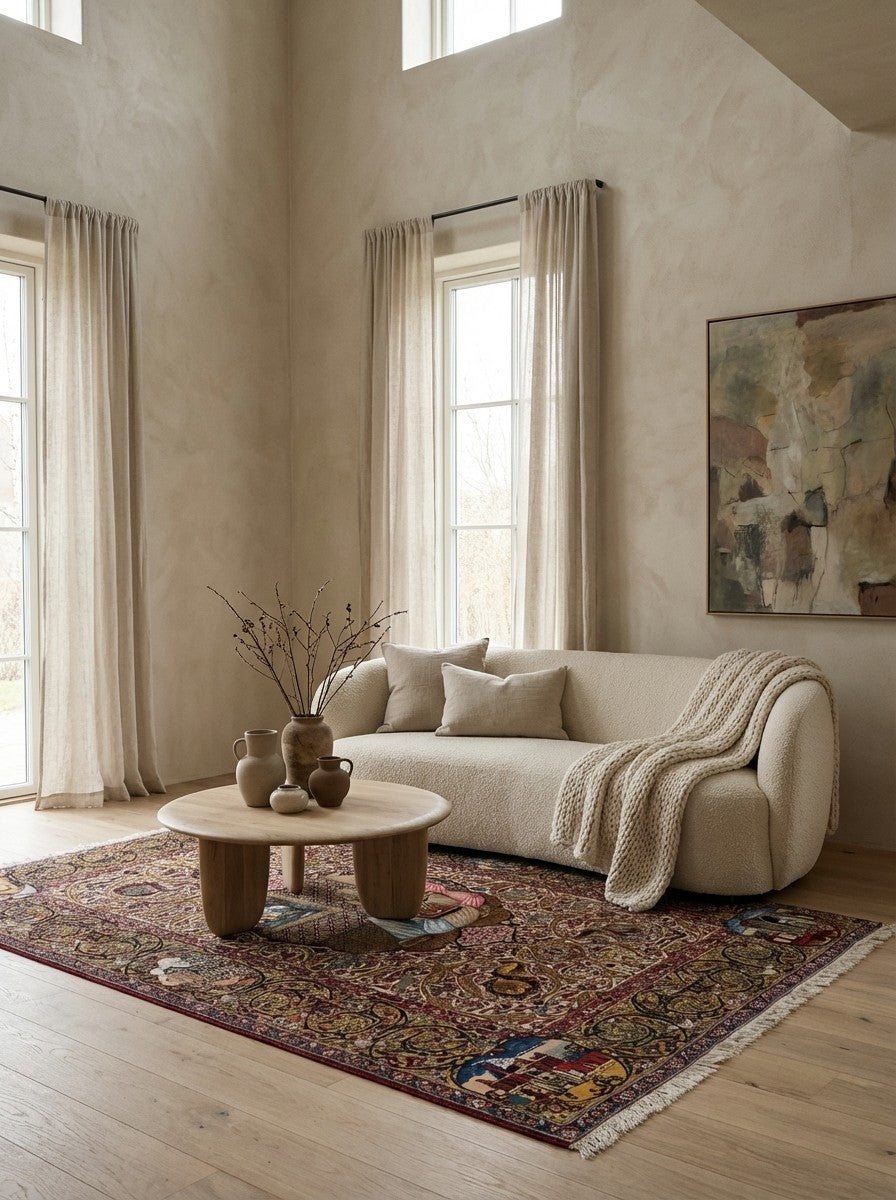 Tabriz Old — Hand-knotted, 130x198 cm, Beige, 90% Schurwolle, 10% Seide | Detail view