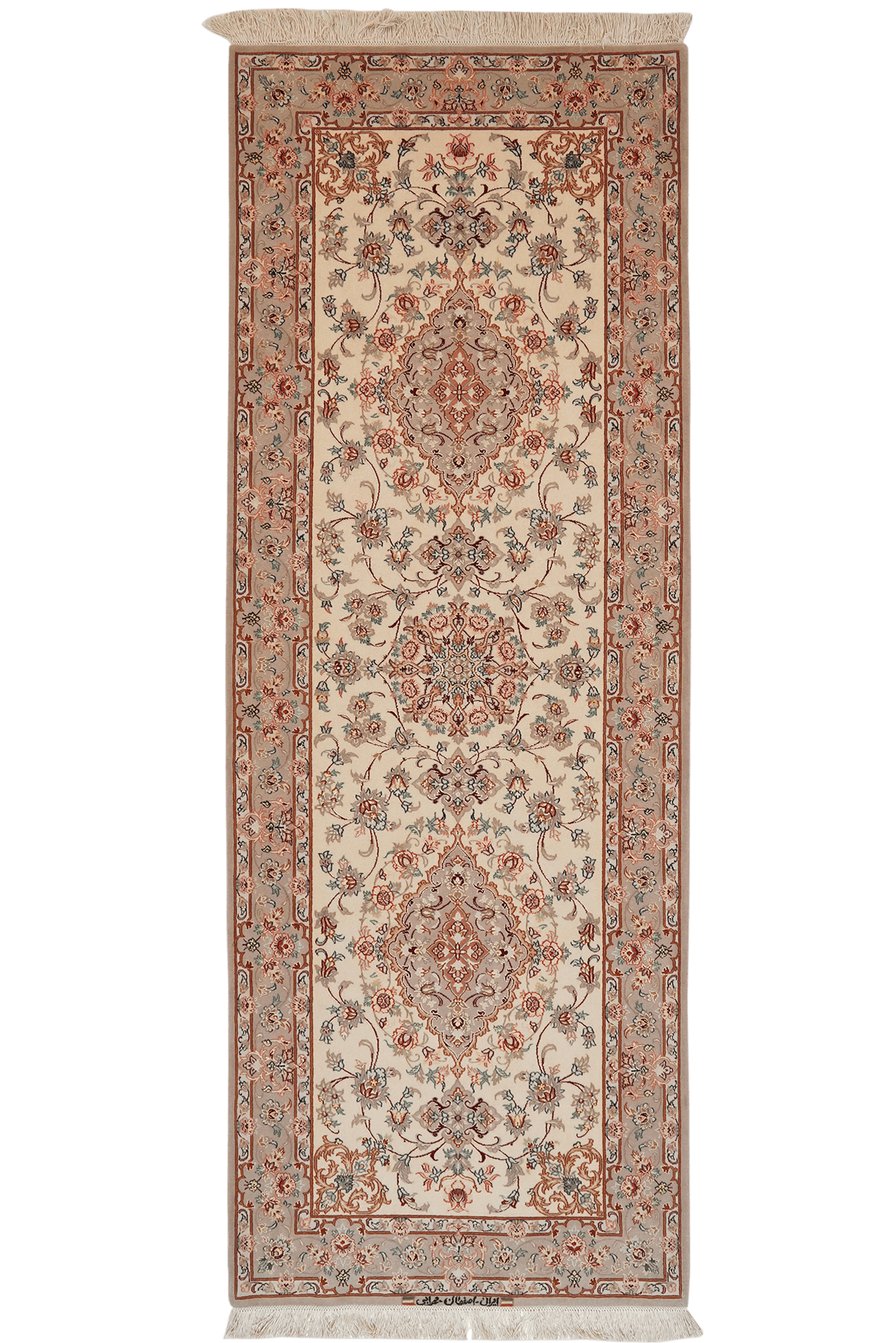 Isfahan — Hand-knotted, 82x223 cm, Beige, 95% Schurwolle, 5% Seide | Main view