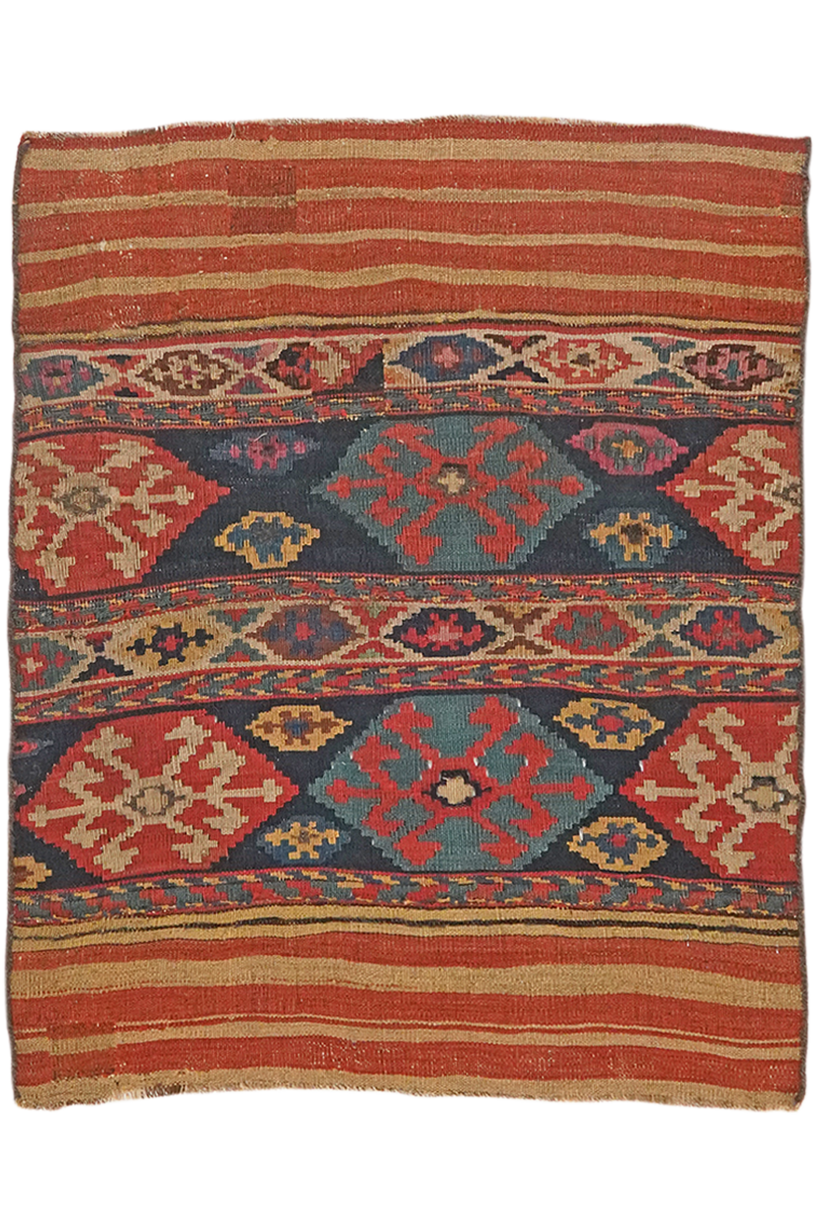 Kelim — Handgefertigt, 120x86 cm, Bunt, 100% Virgin Wool | Main view