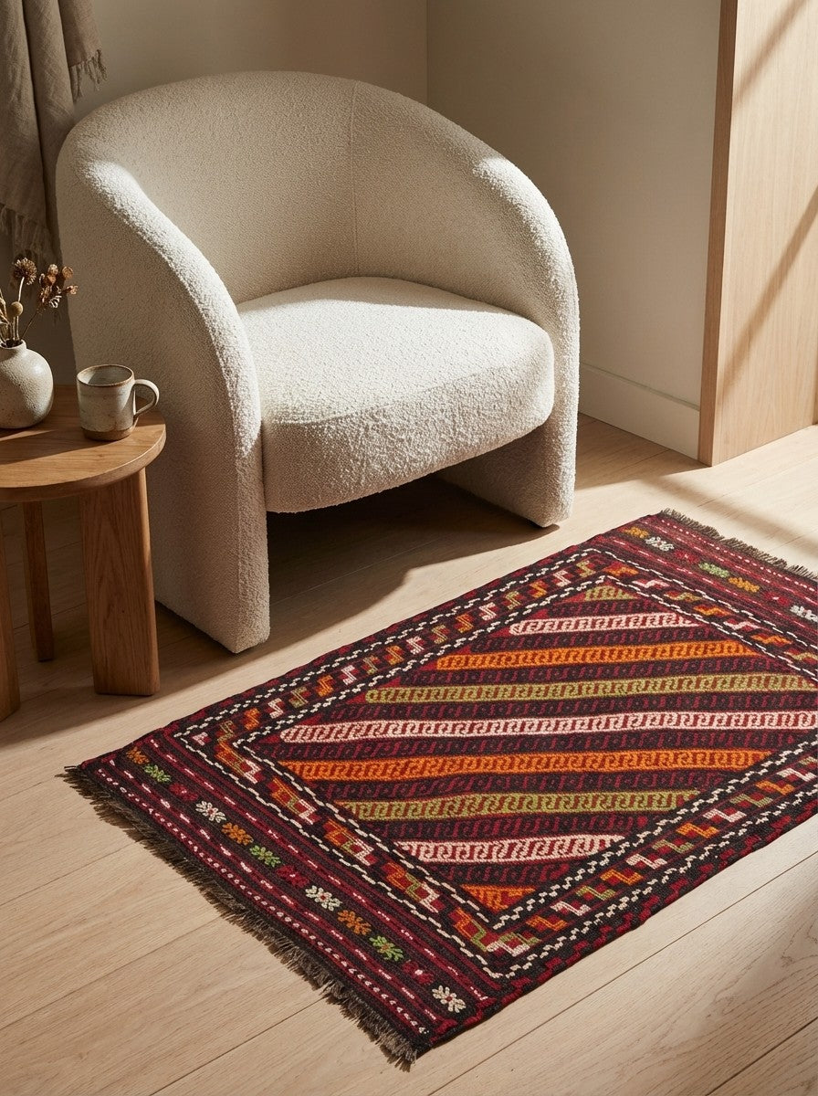 Sumak Shahsavan — Handmade, 78x123 cm, Multicolor, 100% Virgin Wool | Detail view