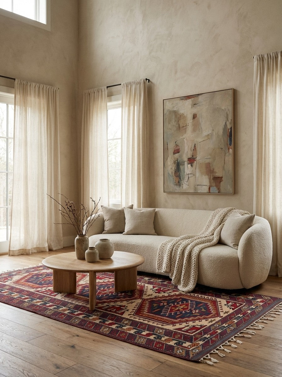 Yagdjibedir — Hand-knotted, 128x216 cm, Beige, 100% Virgin Wool | Detail view