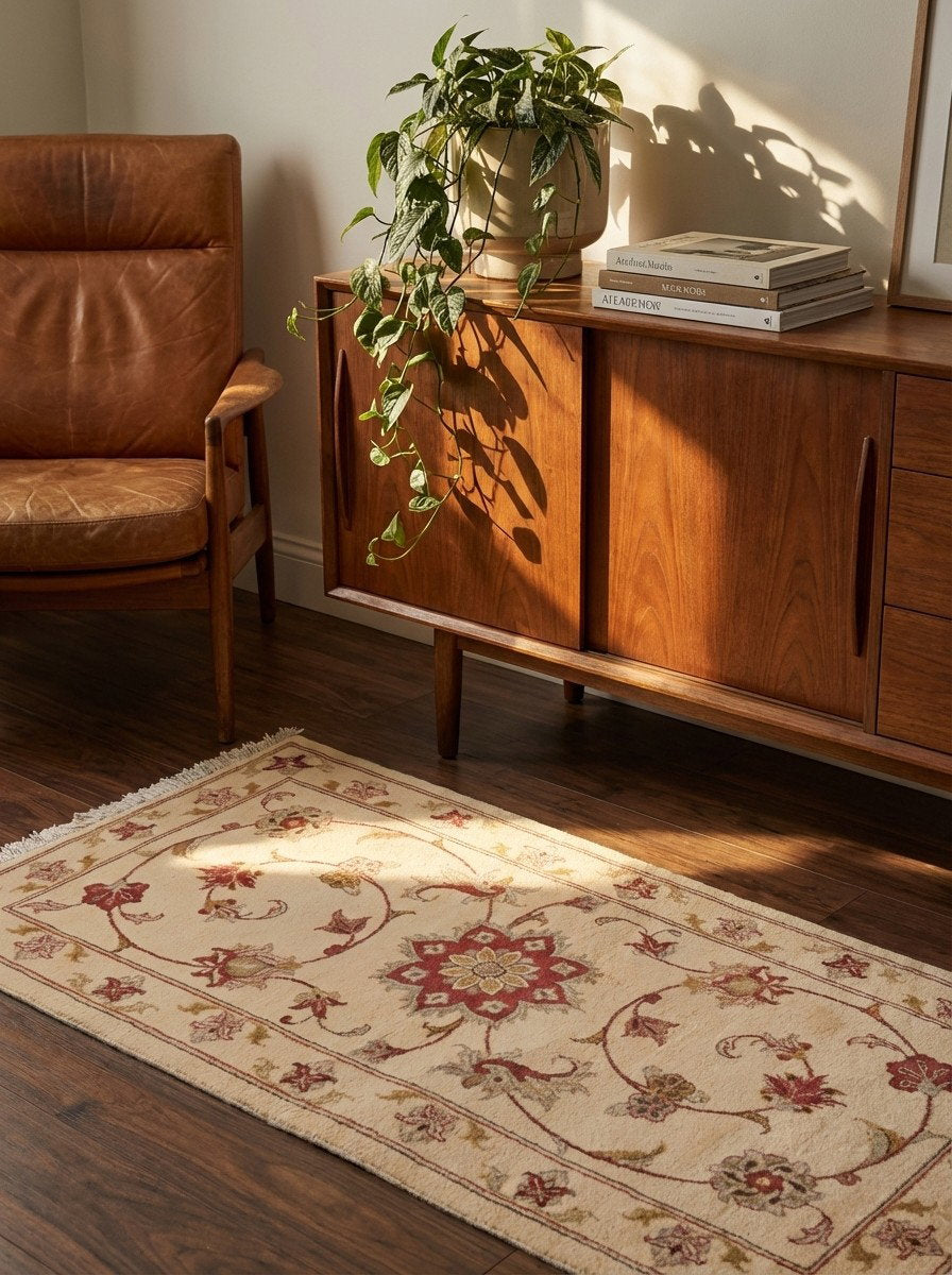 Sarough — Handgefertigt, 144x78 cm, Beige, 100% Virgin Wool | Back view