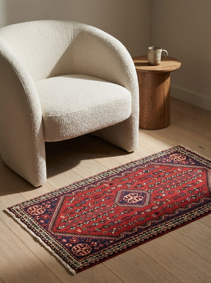 Abadeh — Handgefertigt, 107x58 cm, Beige, 100% Virgin Wool | Detail view