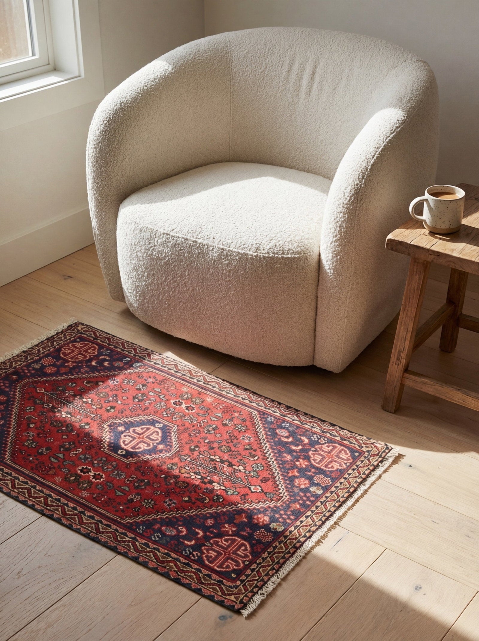 Abadeh — Handgefertigt, 96x62 cm, Beige, 100% Virgin Wool | Detail view