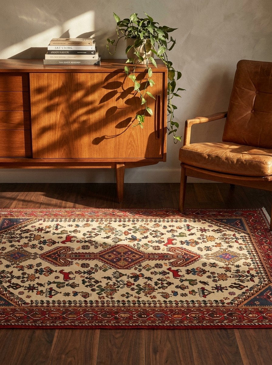 Nasrabad — Handgefertigt, 155x102 cm, Rot, 100% Virgin Wool | Detail view