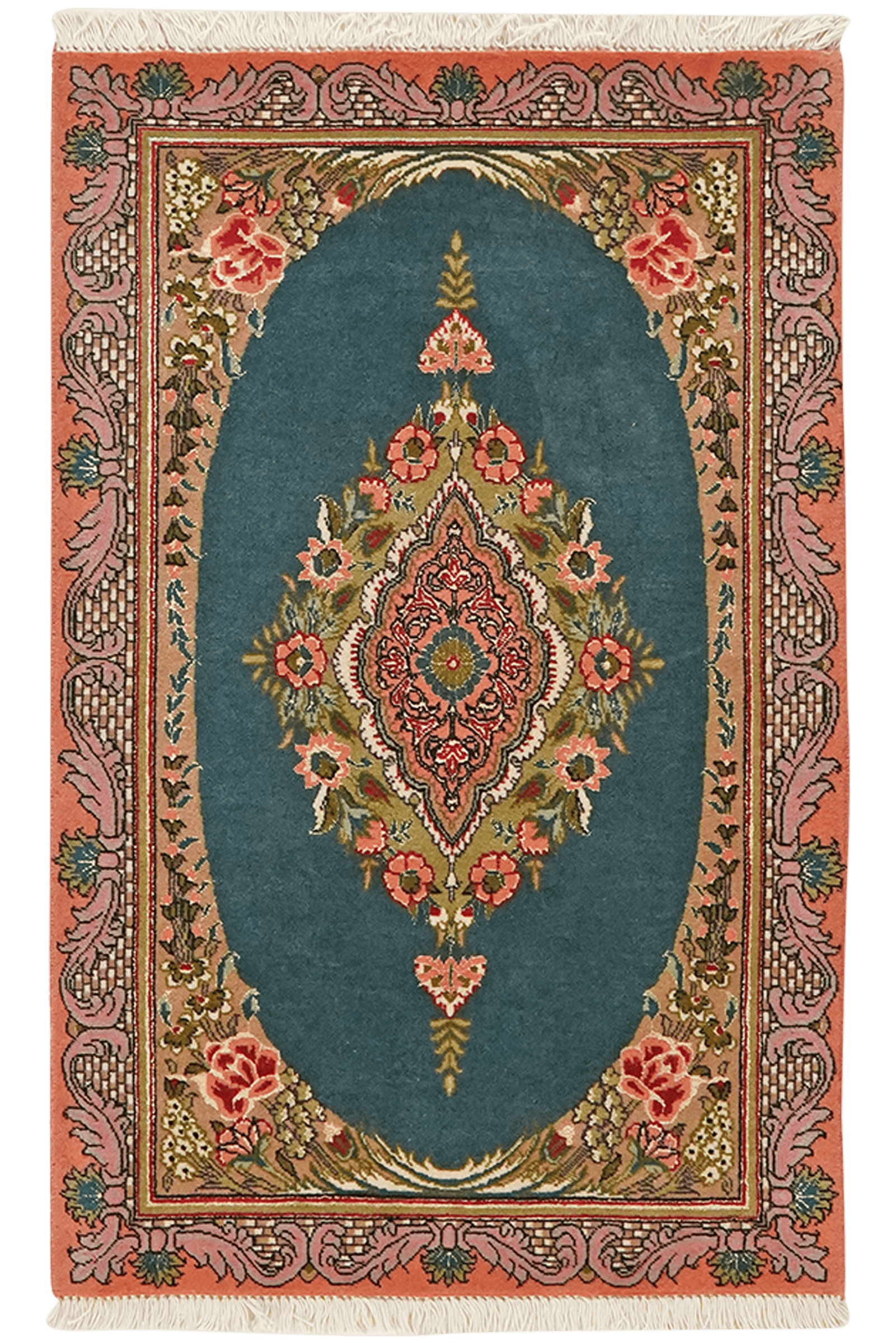 Tabriz 50 Raj — Hand-knotted, 59x93 cm, Green, 100% Virgin Wool | Main view