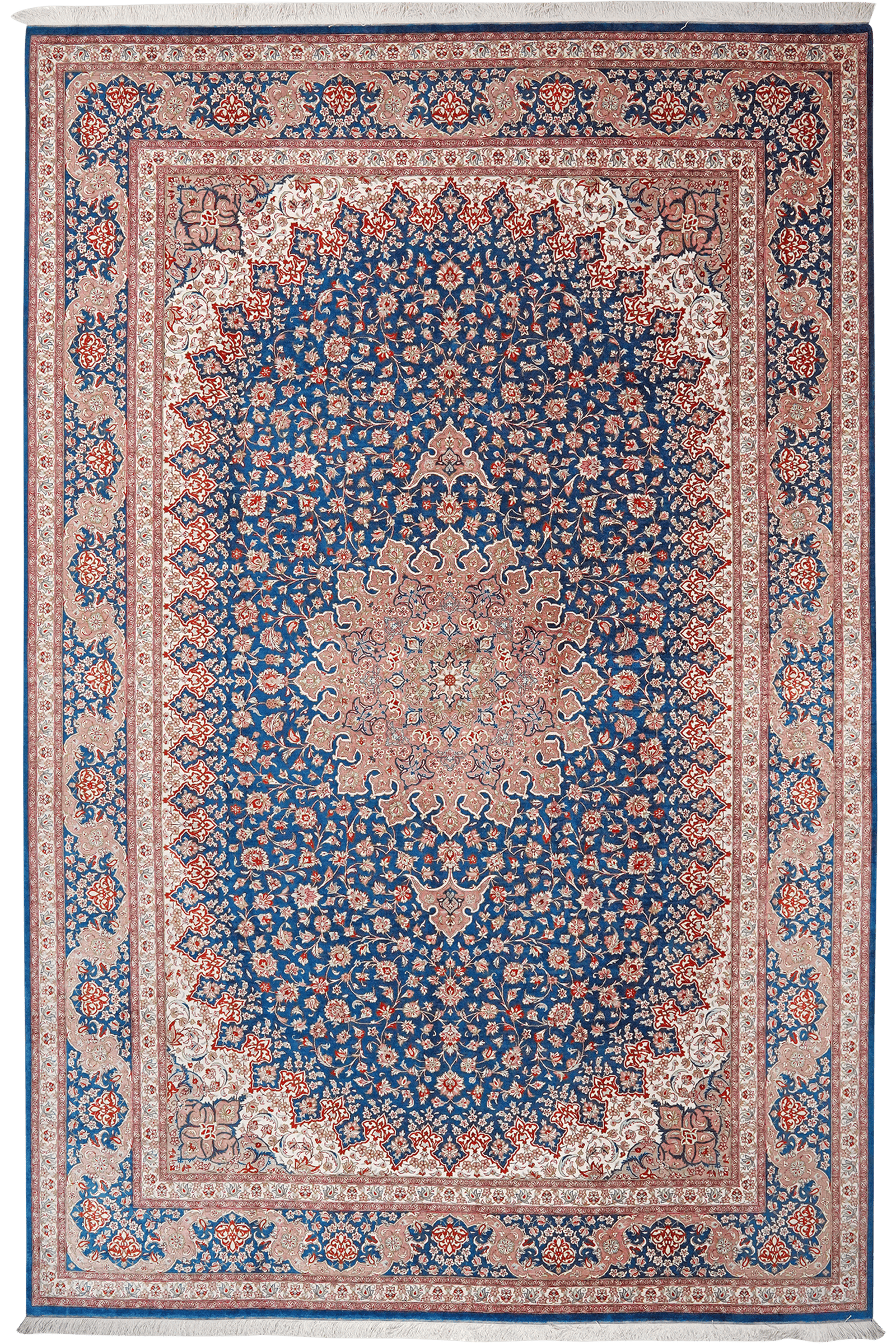 Ghoum Seide — Hand-knotted, 197x299 cm, Blue, 100% Silk | Main view