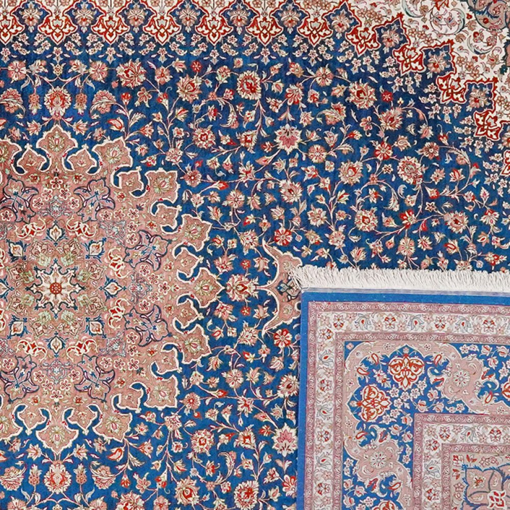 Ghoum Seide — Hand-knotted, 197x299 cm, Blue, 100% Silk | View 6
