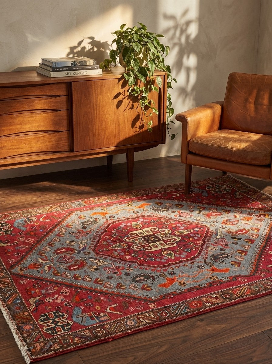 Kashkuli — Hand-knotted, 104x154 cm, Blue, 100% Virgin Wool | Back view