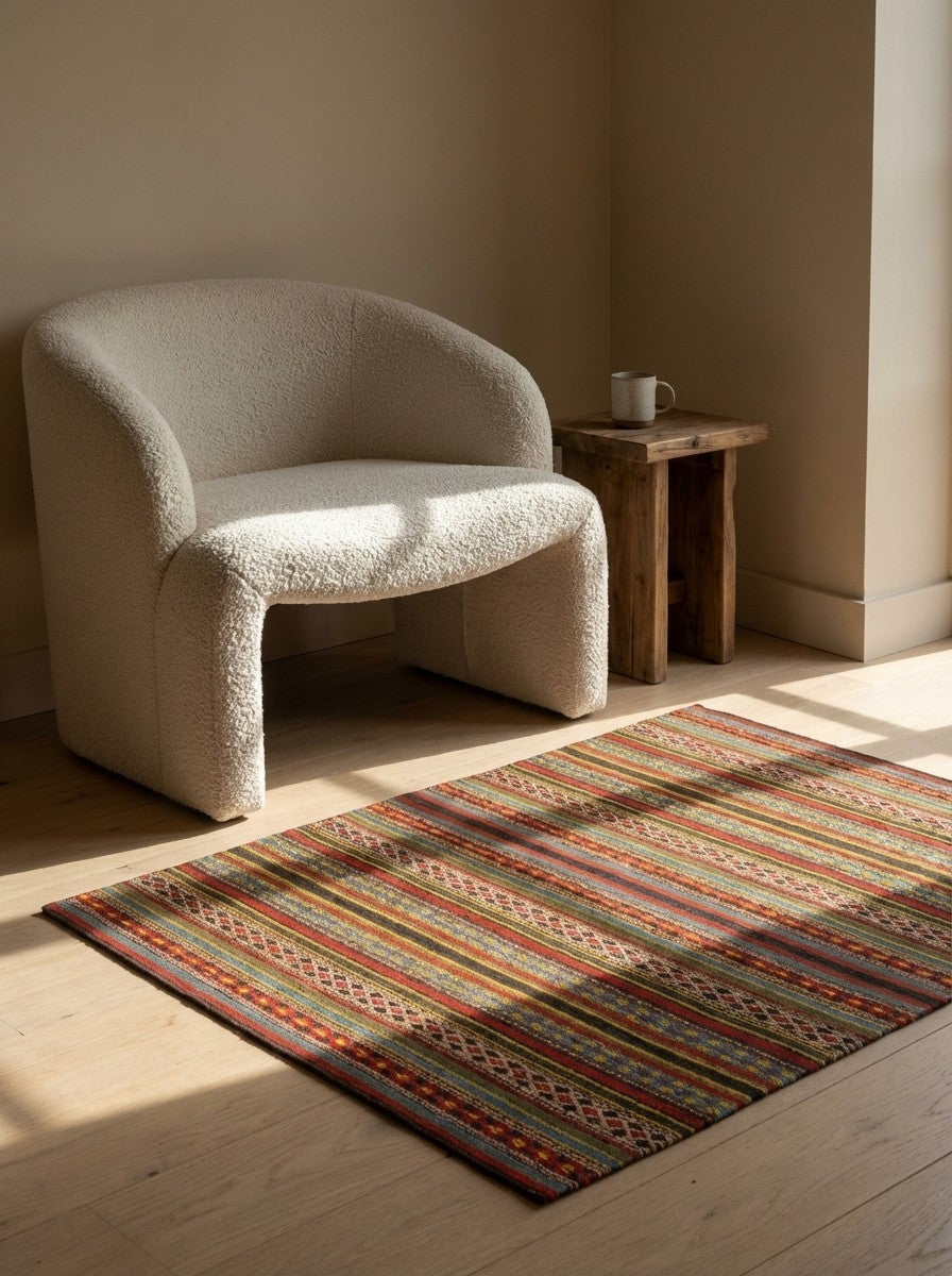 Kelim Djadjim — Handmade, 105x151 cm, Multicolor, 100% Virgin Wool | Detail view