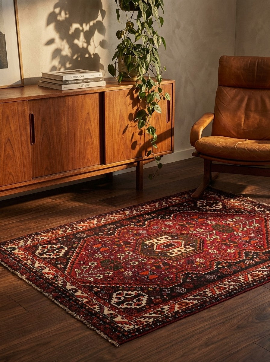 Gashgai — Hand-knotted, 103x152 cm, Red, 100% Virgin Wool | Back view