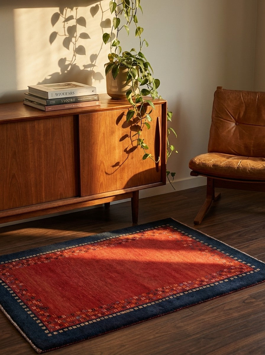 Rizbaf — Hand-knotted, 105x151 cm, Red, 100% Virgin Wool | Back view