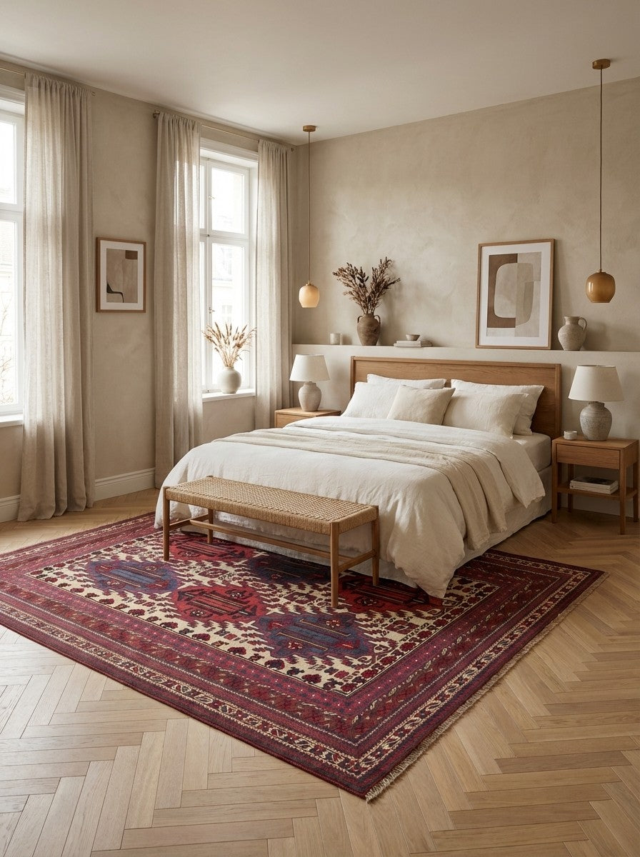 Kelim Belutch — Handmade, 203x247 cm, Beige, 100% Virgin Wool | Detail view