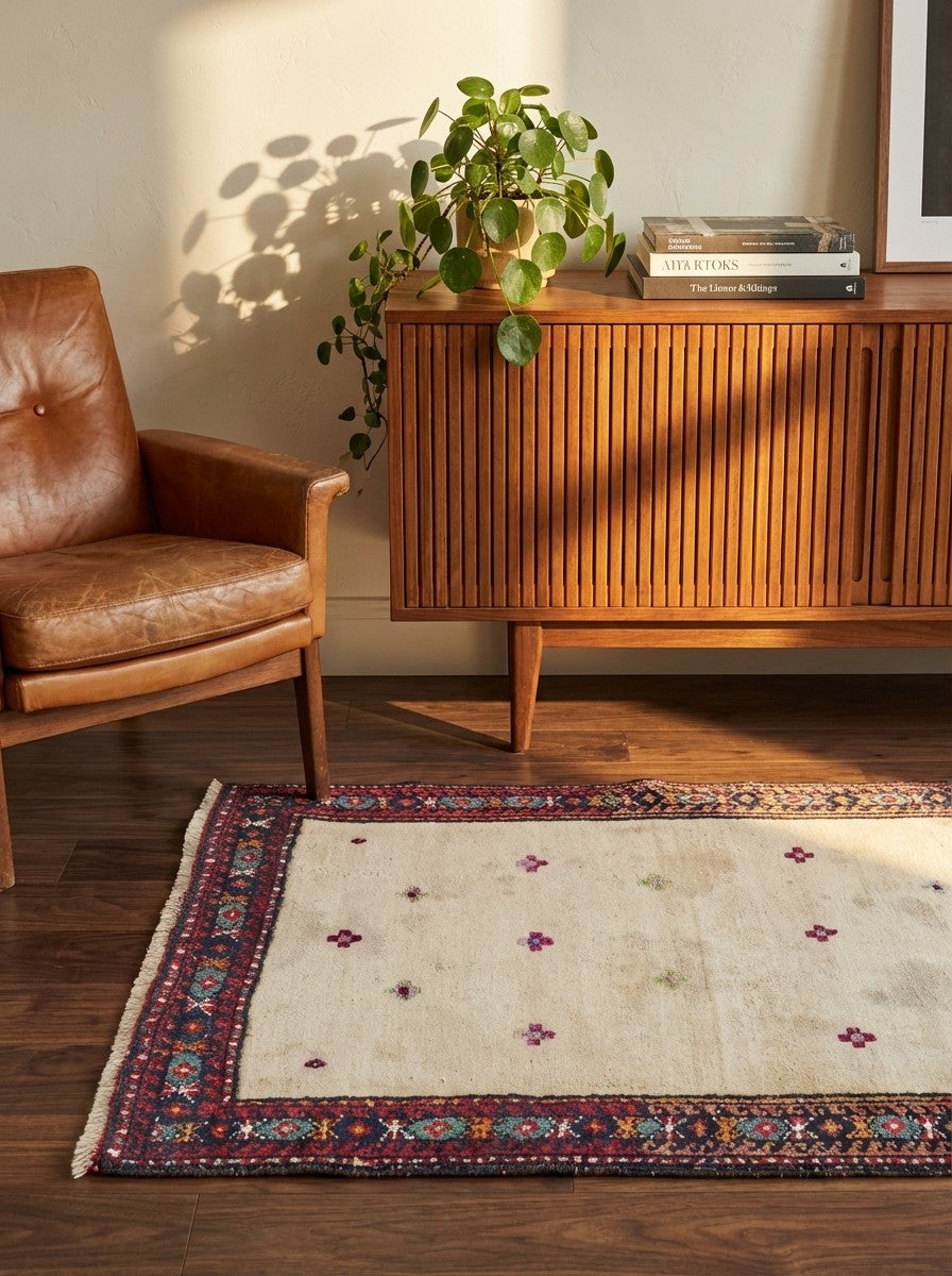 Sofreh — Handmade, 86x130 cm, Beige, 100% Virgin Wool | Back view