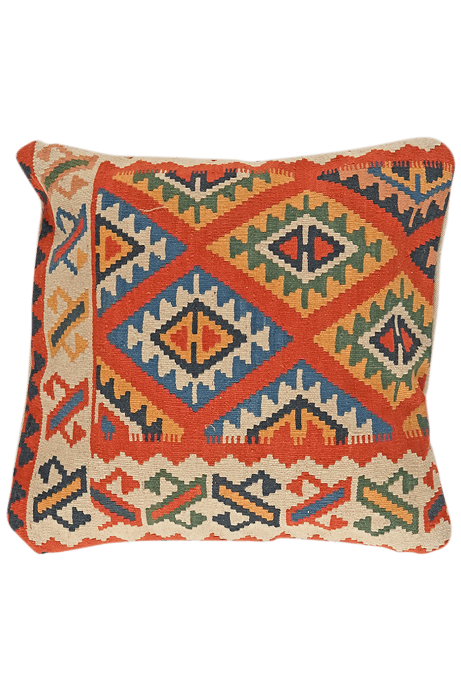 Kelim Kissen — Handmade, 70x70 cm, Red, 100% Virgin Wool | Main view