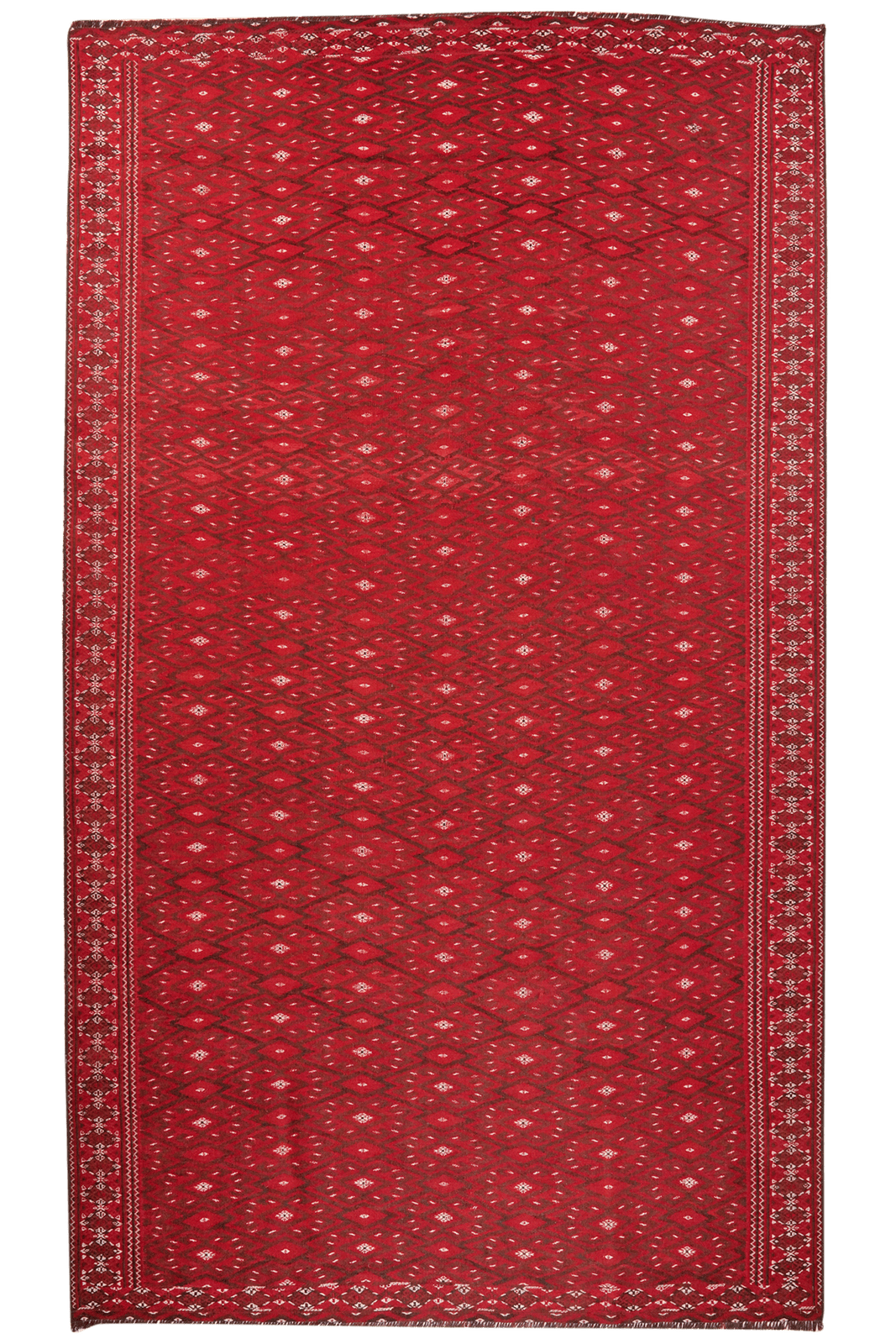 Kelim Turkman — Handmade, 212x366 cm, Red, 100% Virgin Wool | Main view