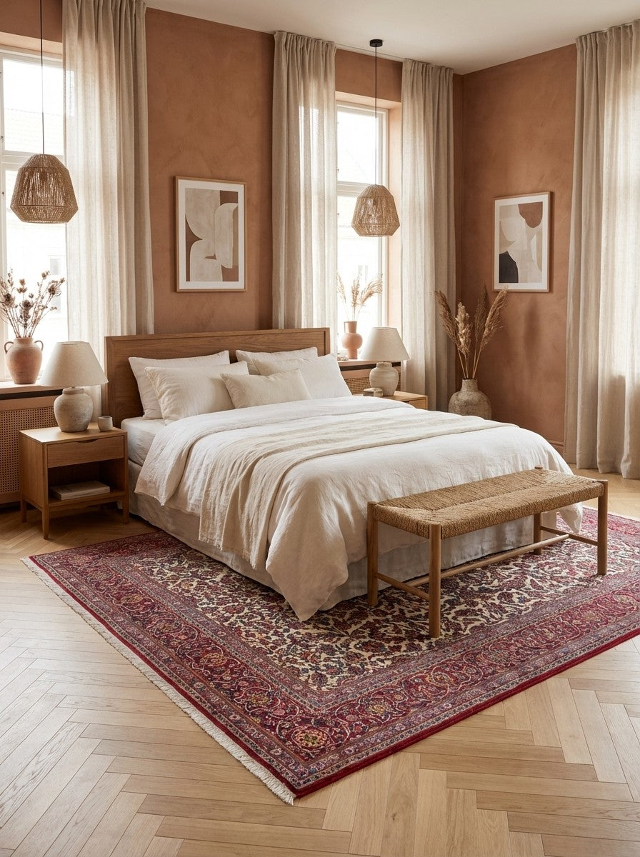 Kashan — Hand-knotted, 225x325 cm, Beige, 100% Virgin Wool | Detail view