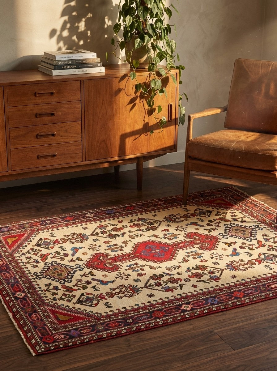 Nasrabad — Hand-knotted, 98x145 cm, Beige, 100% Virgin Wool | Back view