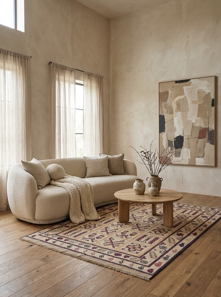 Kelim Belutch — Handmade, 139x168 cm, Beige, 100% Virgin Wool | Detail view