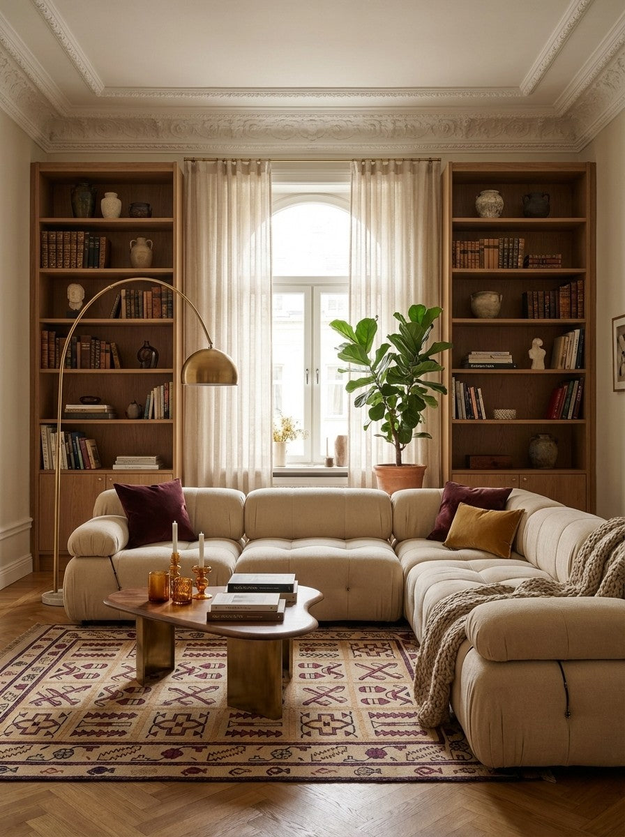 Kelim Belutch — Handmade, 139x168 cm, Beige, 100% Virgin Wool | Back view