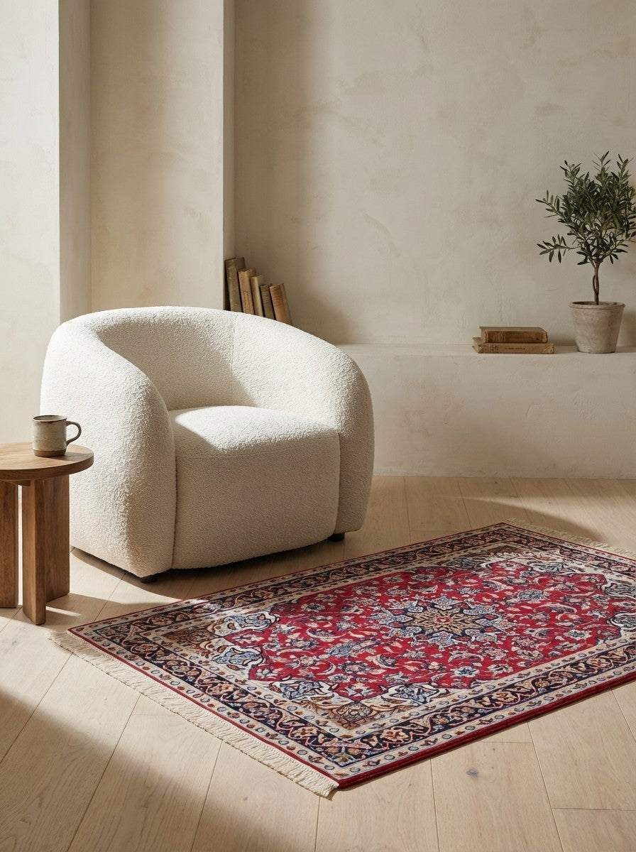 Isfahan — Hand-knotted, 71x105 cm, Red, 95% Schurwolle, 5% Seide | Detail view