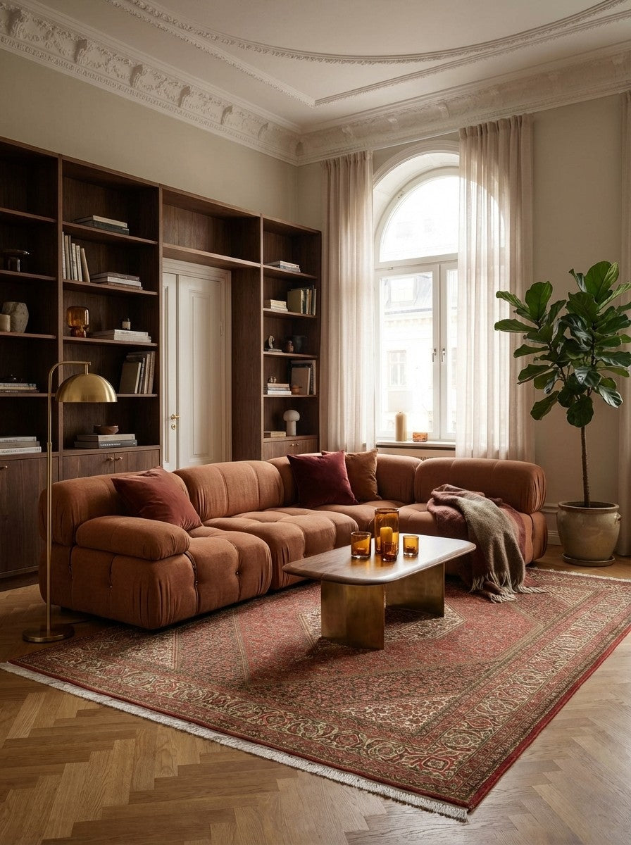 Bidjar Bookan — Hand-knotted, 154x211 cm, Red, 95% Schurwolle, 5% Seide | Back view