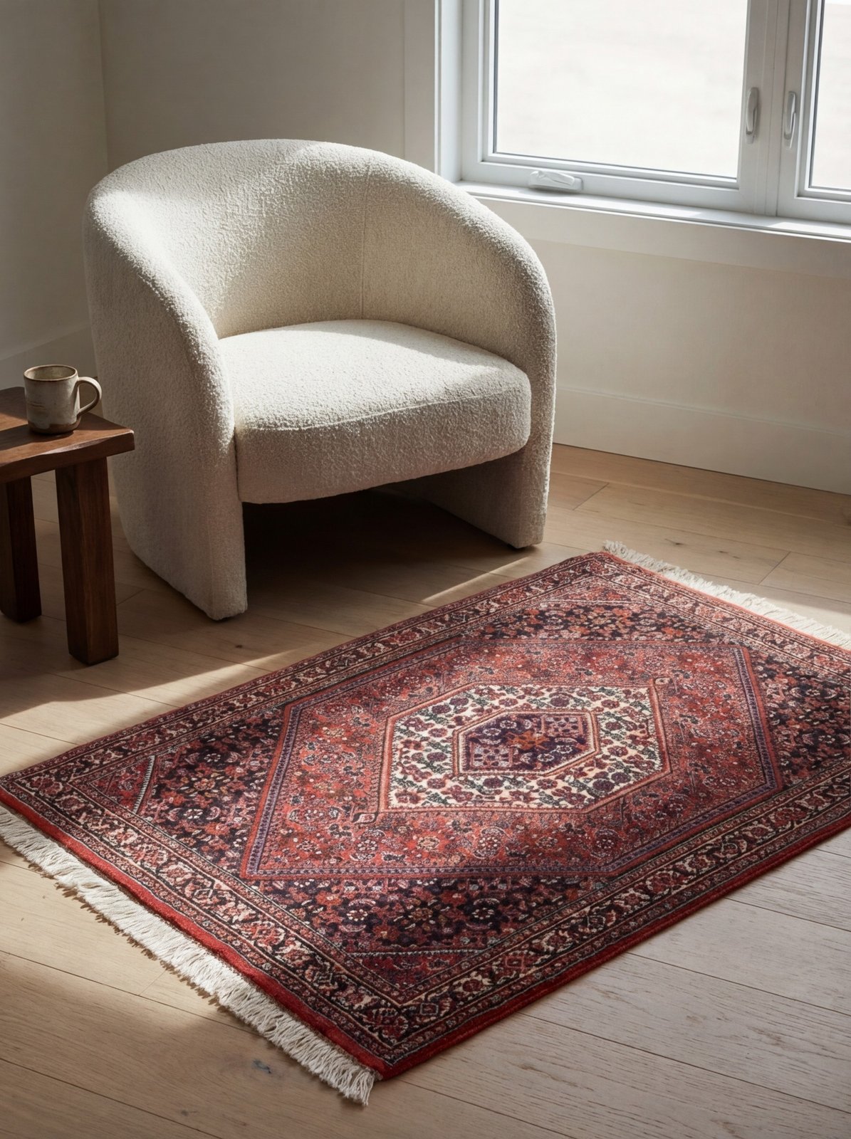 Bidjar Bookan — Hand-knotted, 78x105 cm, Red, 100% Virgin Wool | Detail view