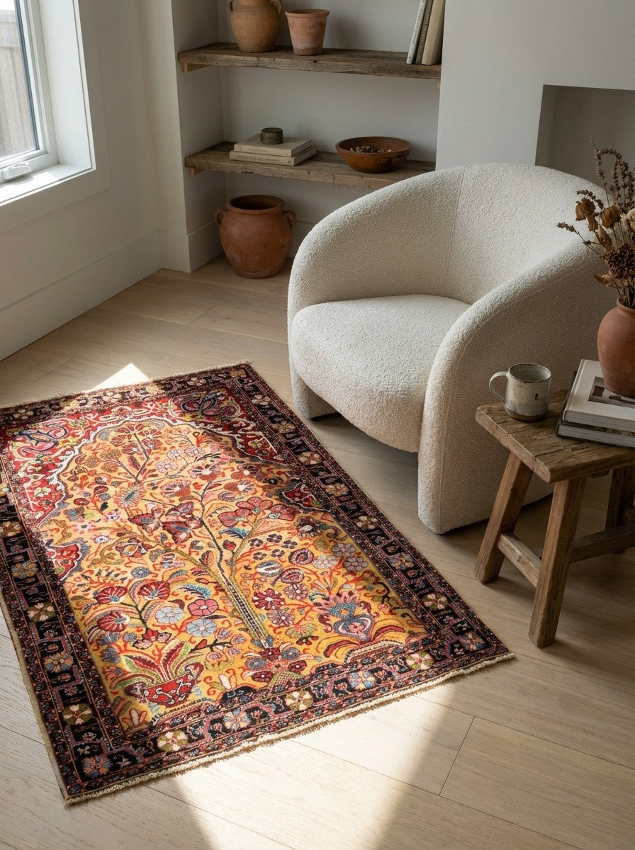 Djozan — Hand-knotted, 104x152 cm, Beige, 100% Virgin Wool | Detail view