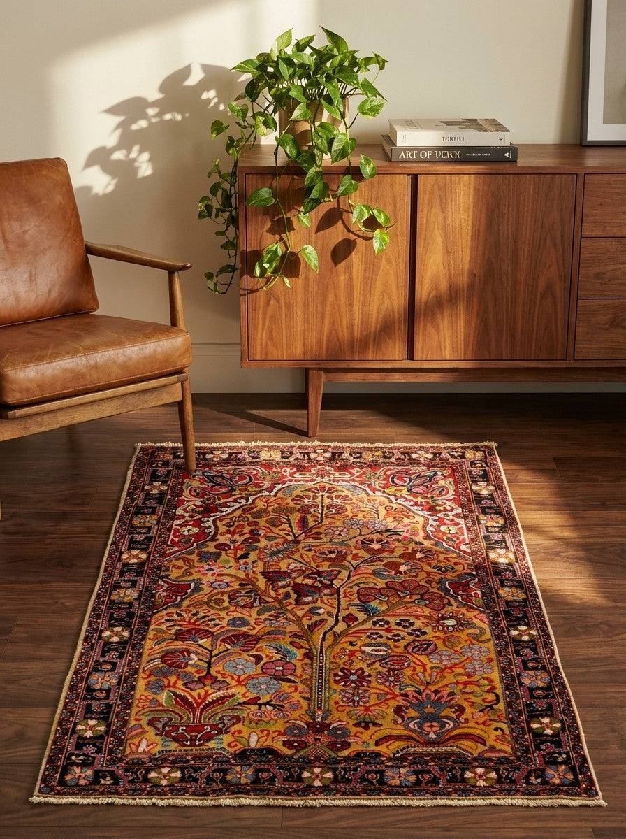 Djozan — Hand-knotted, 104x152 cm, Beige, 100% Virgin Wool | Back view