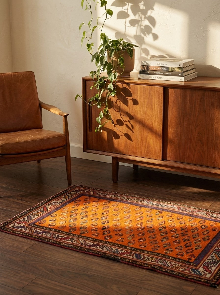 Gashgai — Hand-knotted, 102x55 cm, Orange, 100% Virgin Wool | Back view