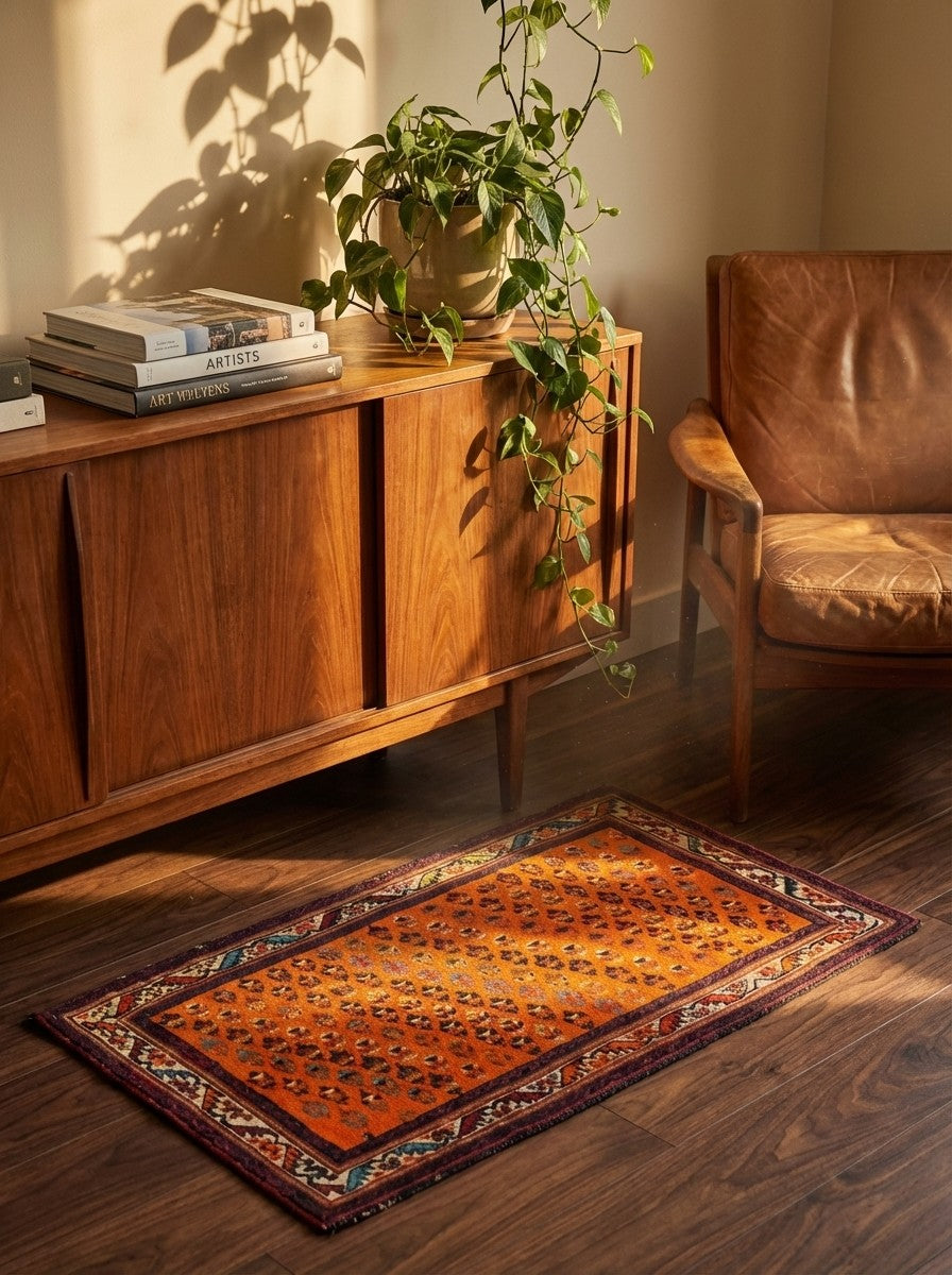 Gashgai — Hand-knotted, 97x57 cm, Orange, 100% Virgin Wool | Back view