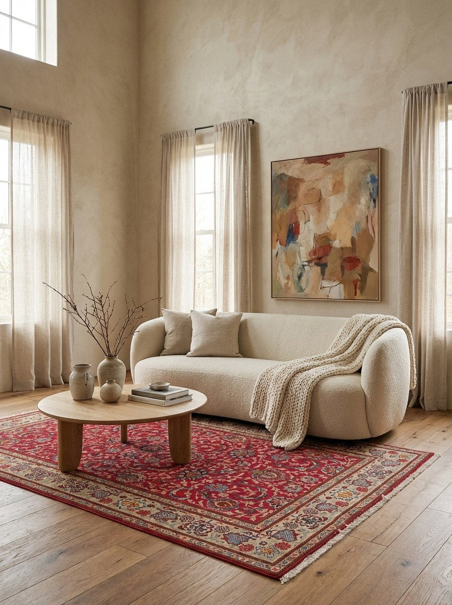 Kashan — Handgefertigt, 211x137 cm, Beige, 100% Virgin Wool | Detail view