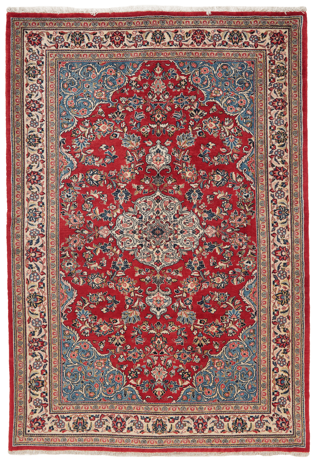 Sarough — Hand-knotted, 143x215 cm, Red, 100% Virgin Wool | Main view