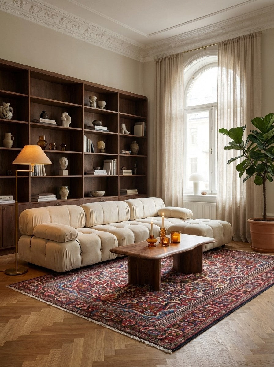 Bourtchalou — Hand-knotted, 152x206 cm, Beige, 100% Virgin Wool | Back view