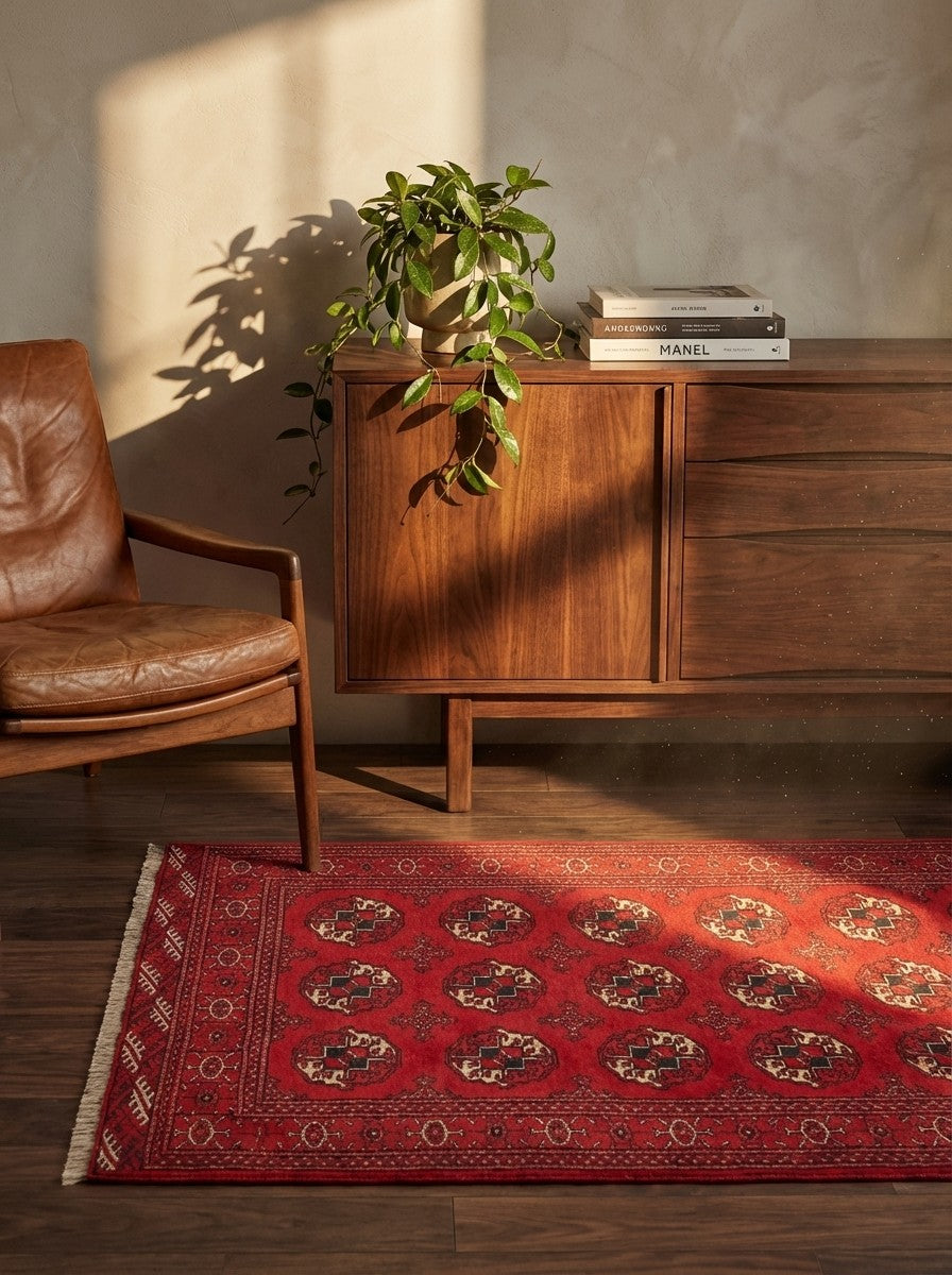 Turkman — Hand-knotted, 115x165 cm, Red, 100% Virgin Wool | Back view