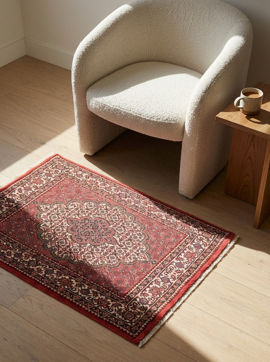 Bidjar Bookan — Hand-knotted, 74x101 cm, Red, 100% Virgin Wool | Detail view