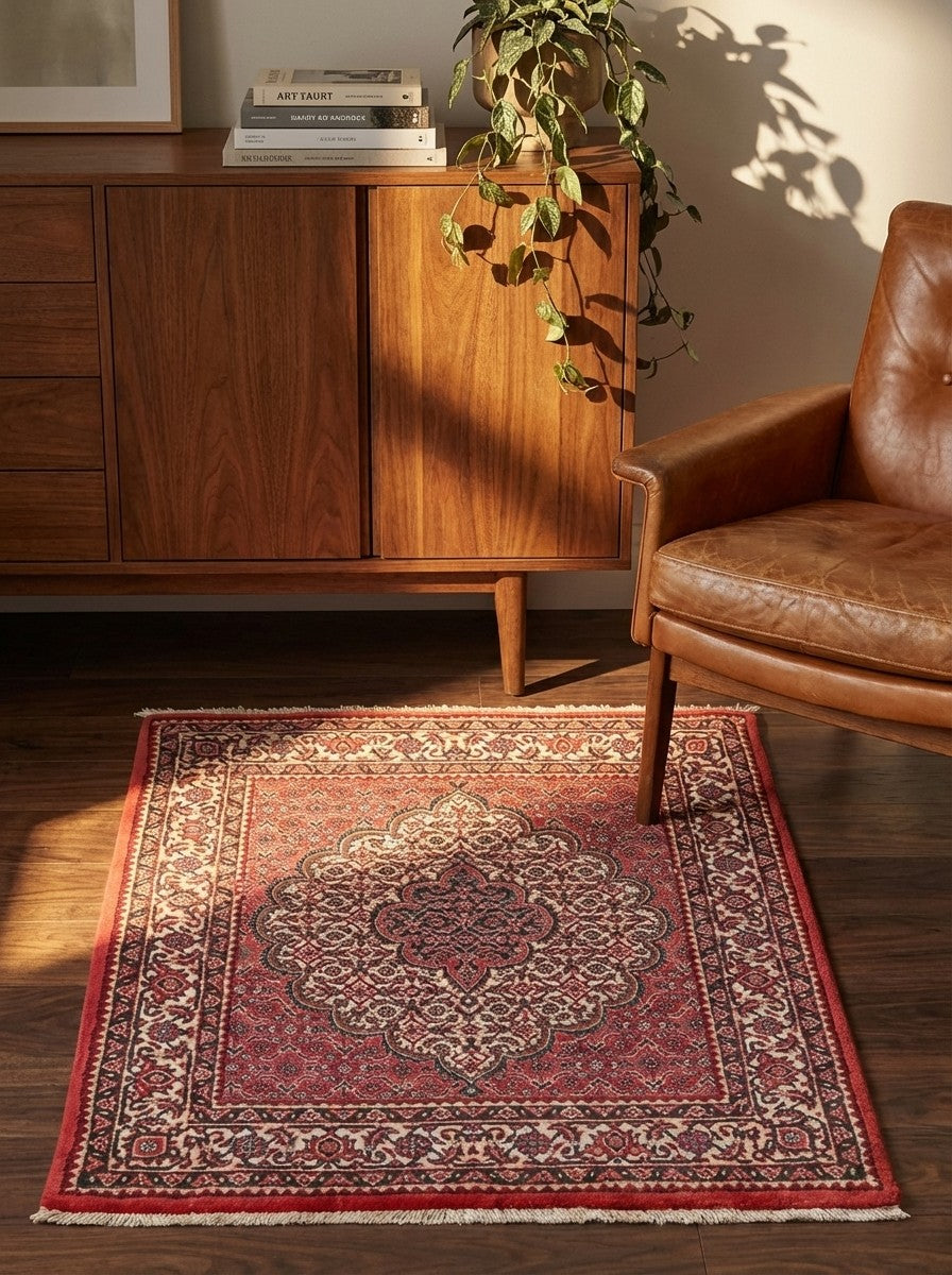 Bidjar Bookan — Hand-knotted, 74x101 cm, Red, 100% Virgin Wool | Back view