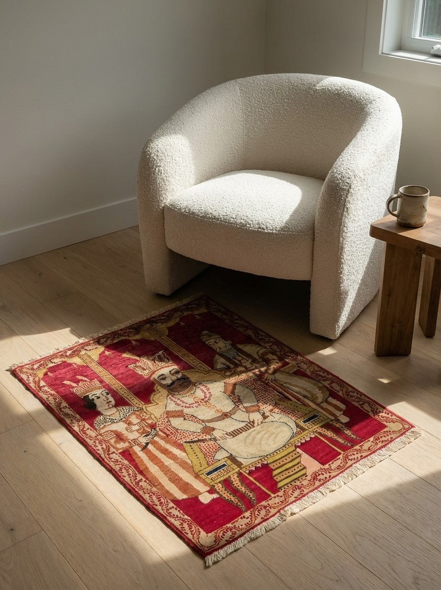 Ravar — Hand-knotted, 64x78 cm, Red, 100% Virgin Wool | Detail view